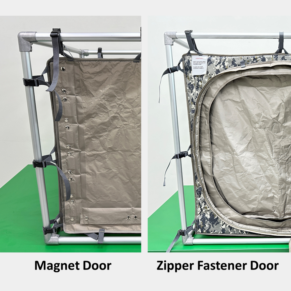 RF/EMI shielded walk-in tent-door sealing system